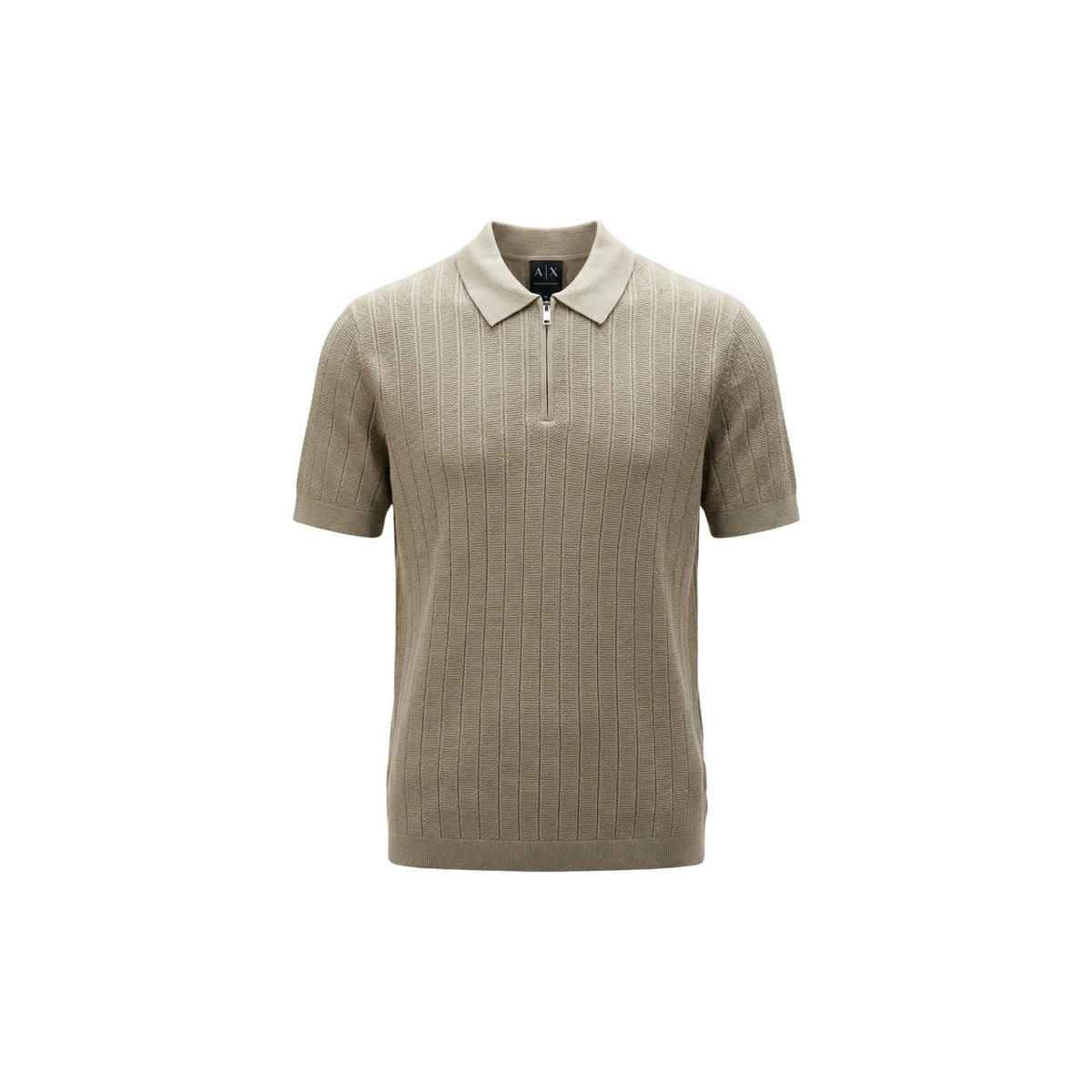 Polo Armani Exchange homme beige – détail col et fermeture éclair
