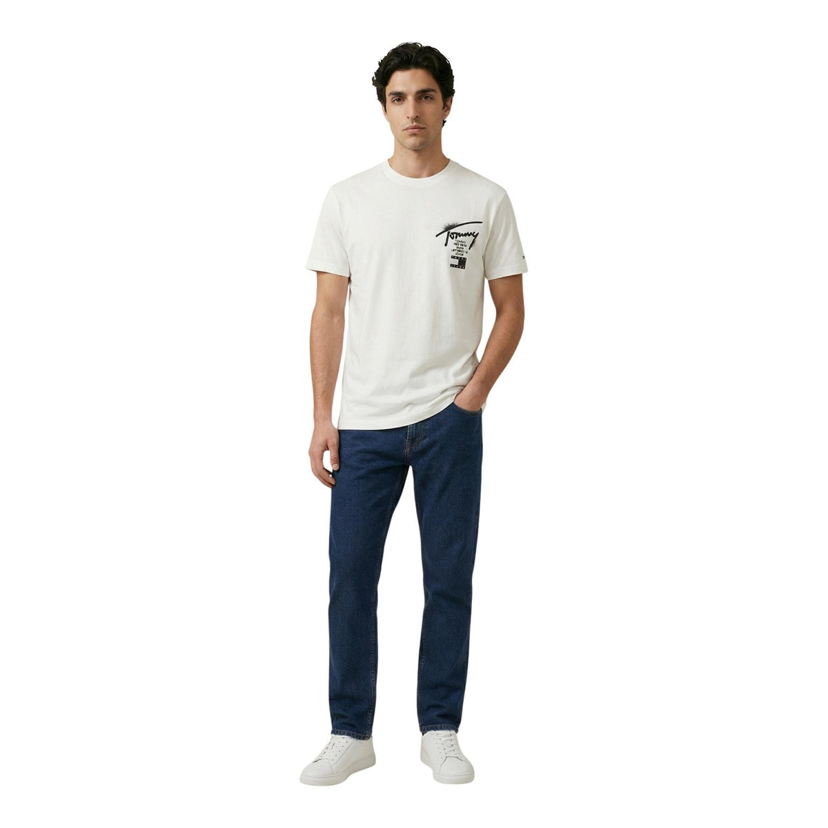 Image 2 : Détail du motif impression sur t-shirt Tommy Hilfiger Jeans blanc homme — Delvale