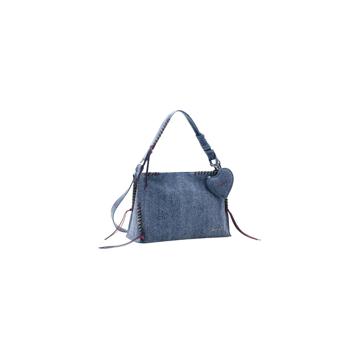 Image 2 : Détail texture bimatière du sac baguette Desigual noir avec relief floral ton sur ton — delvale