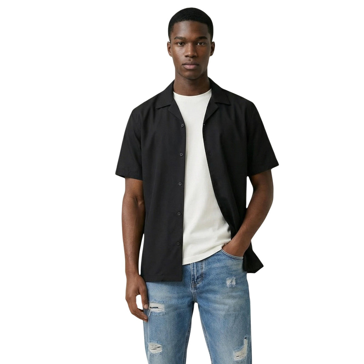 Image 4 : Chemise manches courtes Gianni Lupo homme coloris vert portée — delvale
