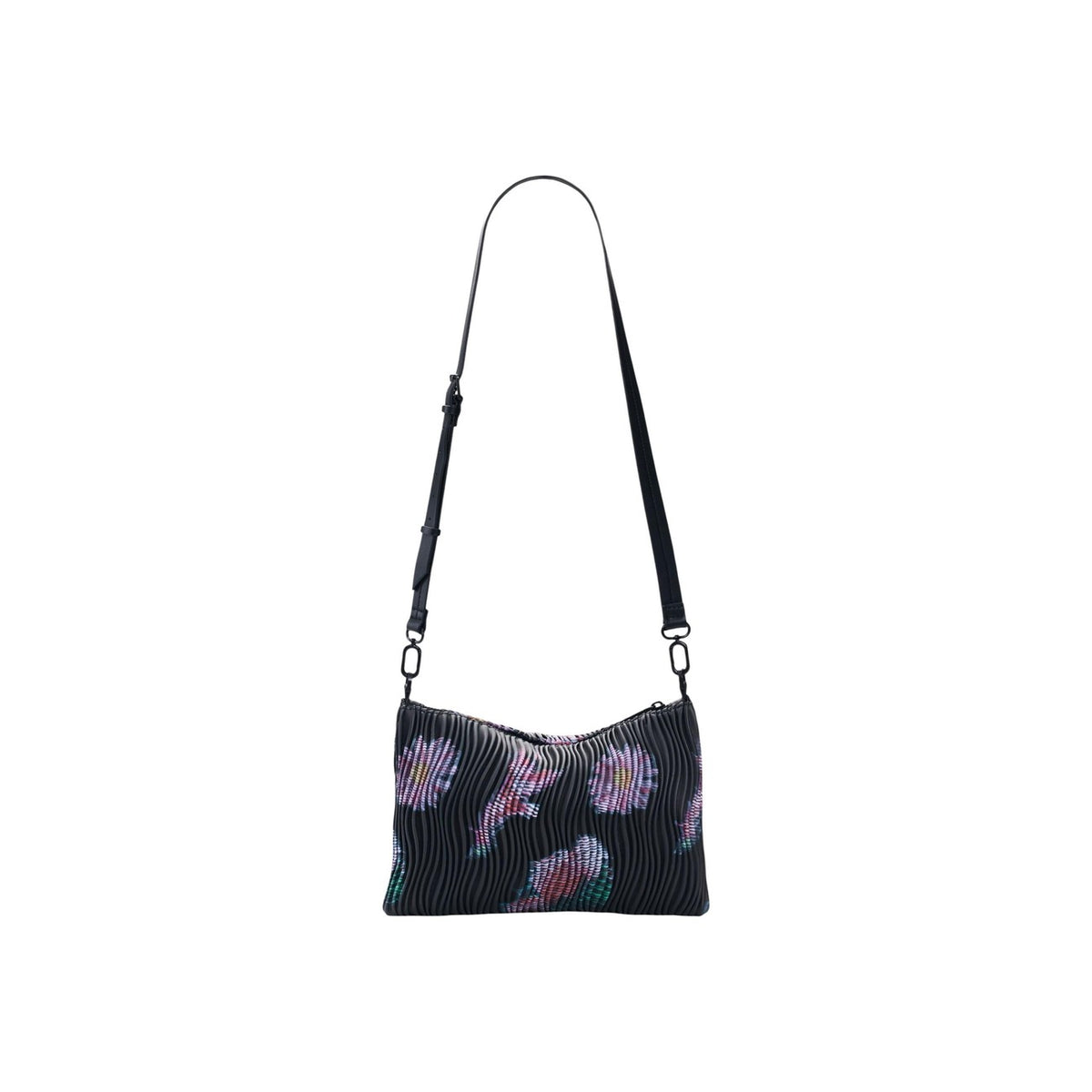 Image 3 : Sac à épaule Desigual femme noir effet optique vibrant anse tressée rouge fermeture zip avec frange logo Desigual discret en façade — Delvale