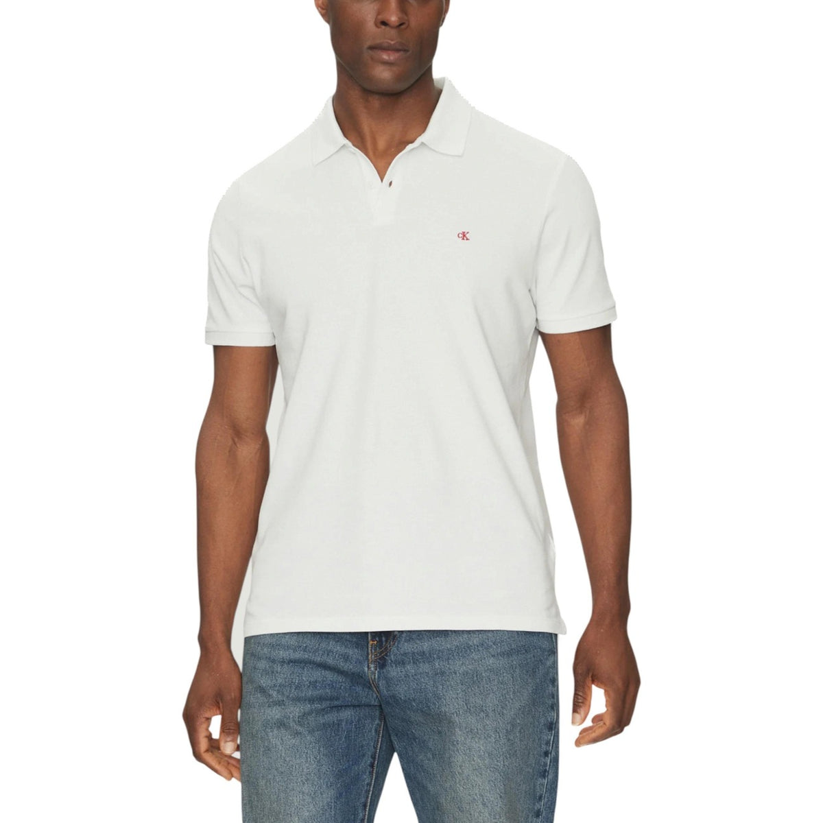 Image 1 : Polo Calvin Klein Jeans homme blanc manches courtes, vue de face — Delvale