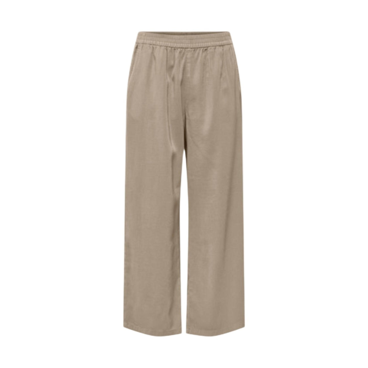 Image 2 : Vue de face du pantalon Only femme fluide beige avec poches frontales et ceinture élastiquée taille haute — Delvale