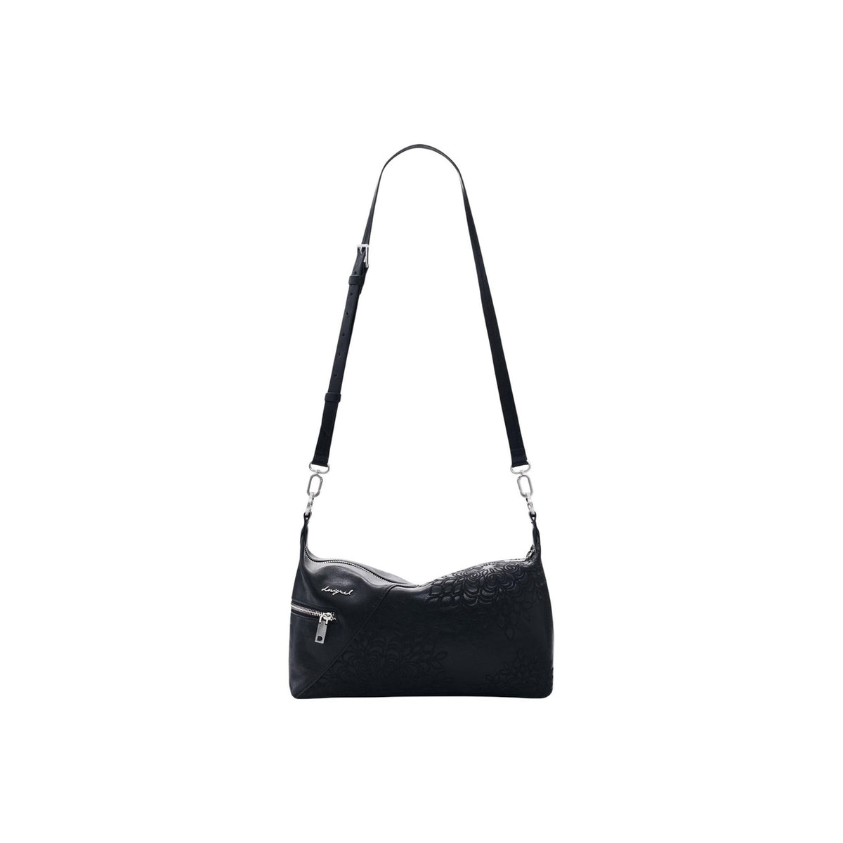 Image 3 : Sac baguette Desigual noir vue d'ensemble avec anse tressée et breloque signature — delvale