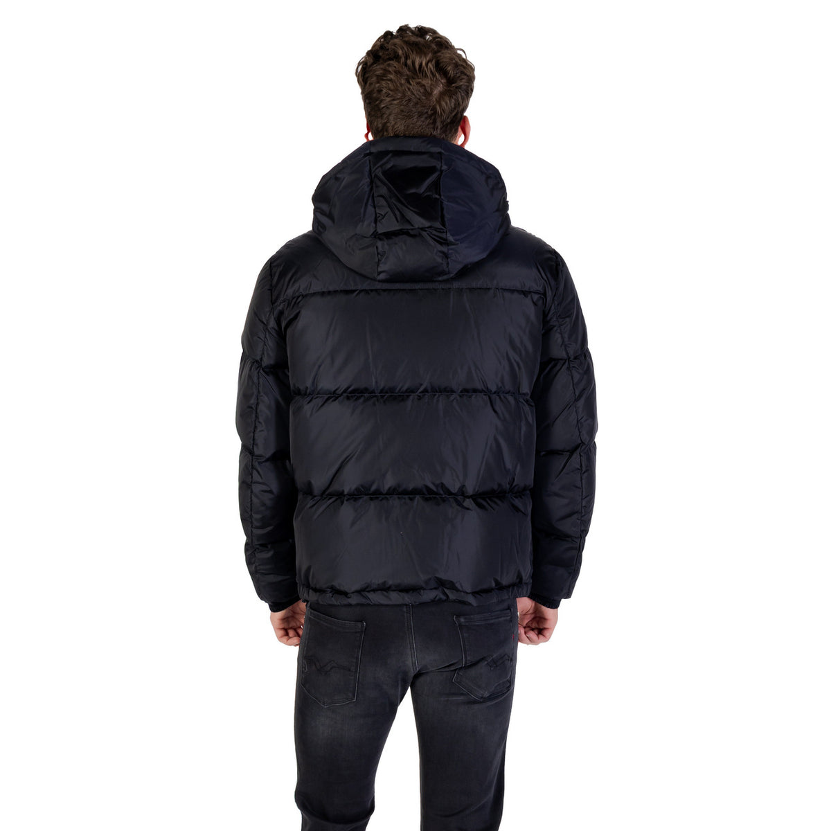 Armani Exchange doudoune homme bleu vue de dos capuche quilts larges — Delvale