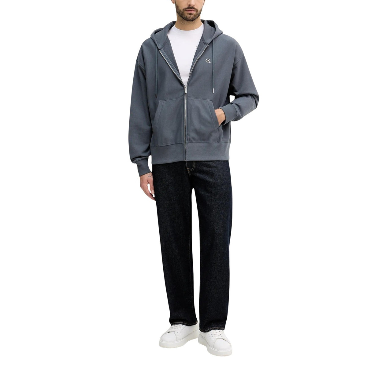 Image 3 : Vue de dos t-shirt Calvin Klein Jeans homme blanc manches longues coupe regular — Delvale