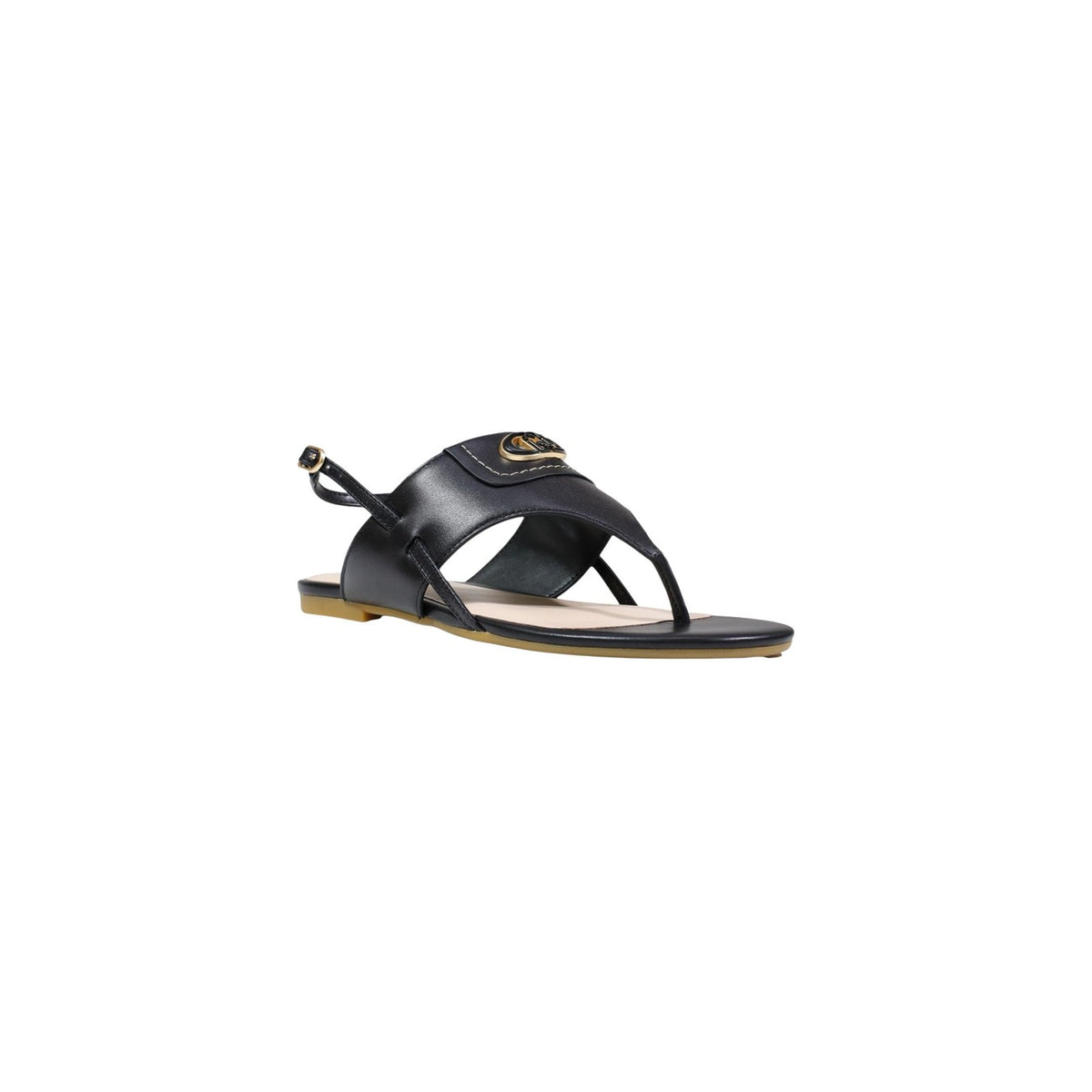 Image 2 : Sandale Liu Jo noire femme, détail médaillon doré sur empeigne et boucle réglable — Delvale