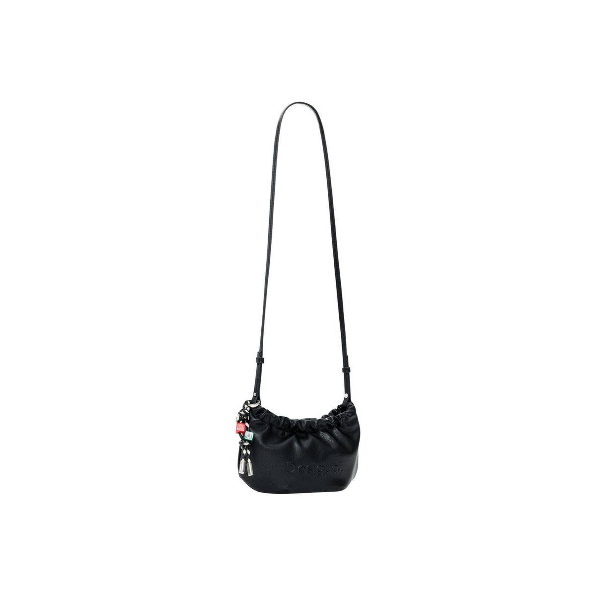 Image 2 : Détail du sac Desigual femme noir, matière synthétique grainée et breloques multicolores — delvale