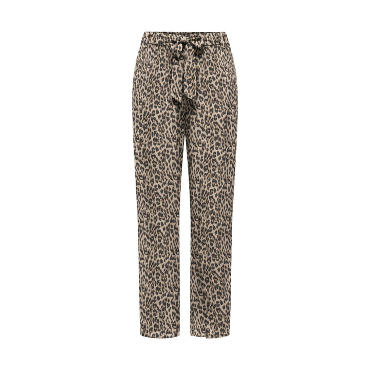 Image 1 : Pantalon palazzo Only imprimé léopard beige et anthracite, vue de face sur fond blanc — Delvale