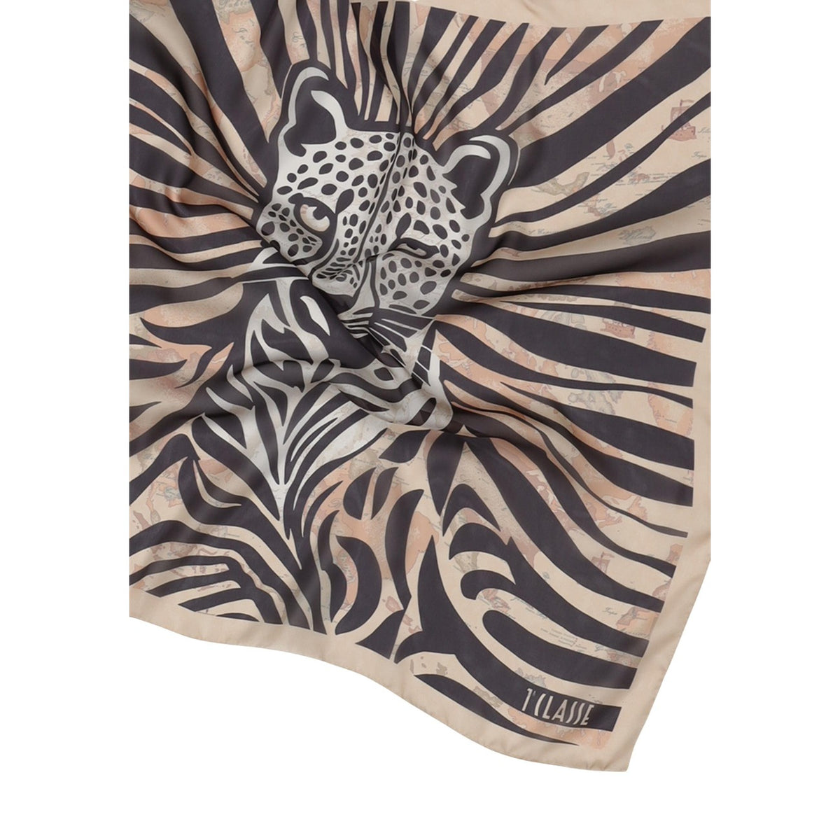 Image 2 : Détail du motif imprimé sur l'écharpe femme Alviero Martini Prima Classe en polyester noir — Delvale