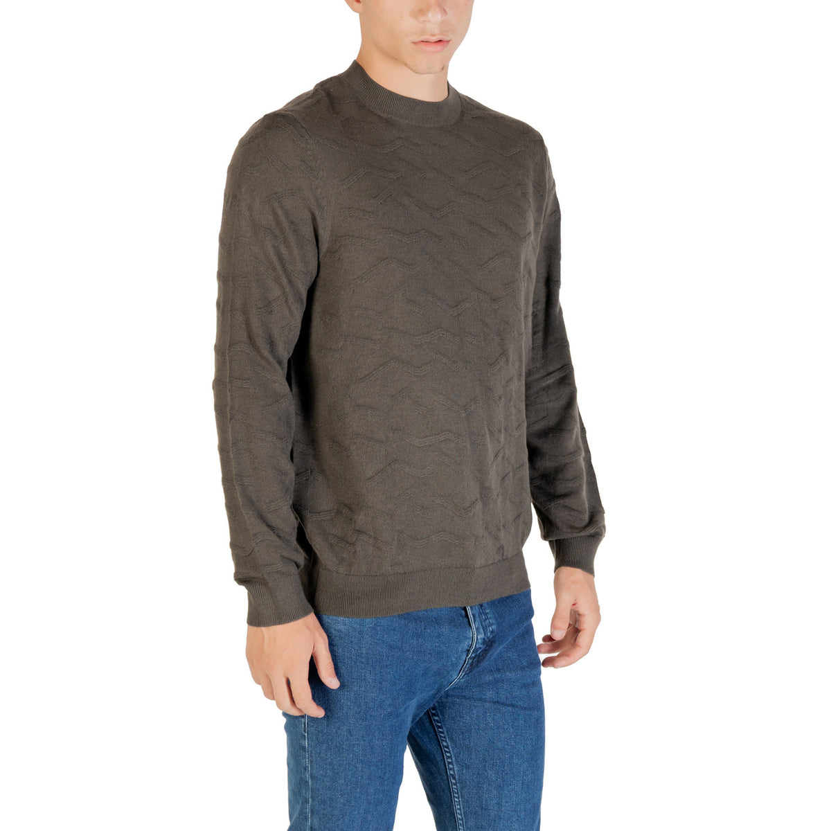 Image 3 : Pull Armani Exchange homme col rond maille jacquard, coupe droite, manches longues — Delvale