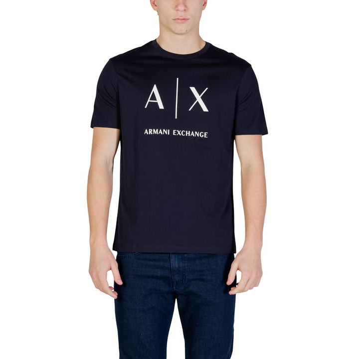 Image 1 : T-shirt Armani Exchange homme bleu col rond manches courtes vue de face — Delvale
