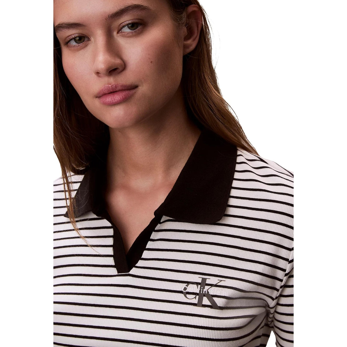 Image 3 : Vue d'ensemble du polo Calvin Klein Jeans femme noir rayé en coton-élasthanne — Delvale