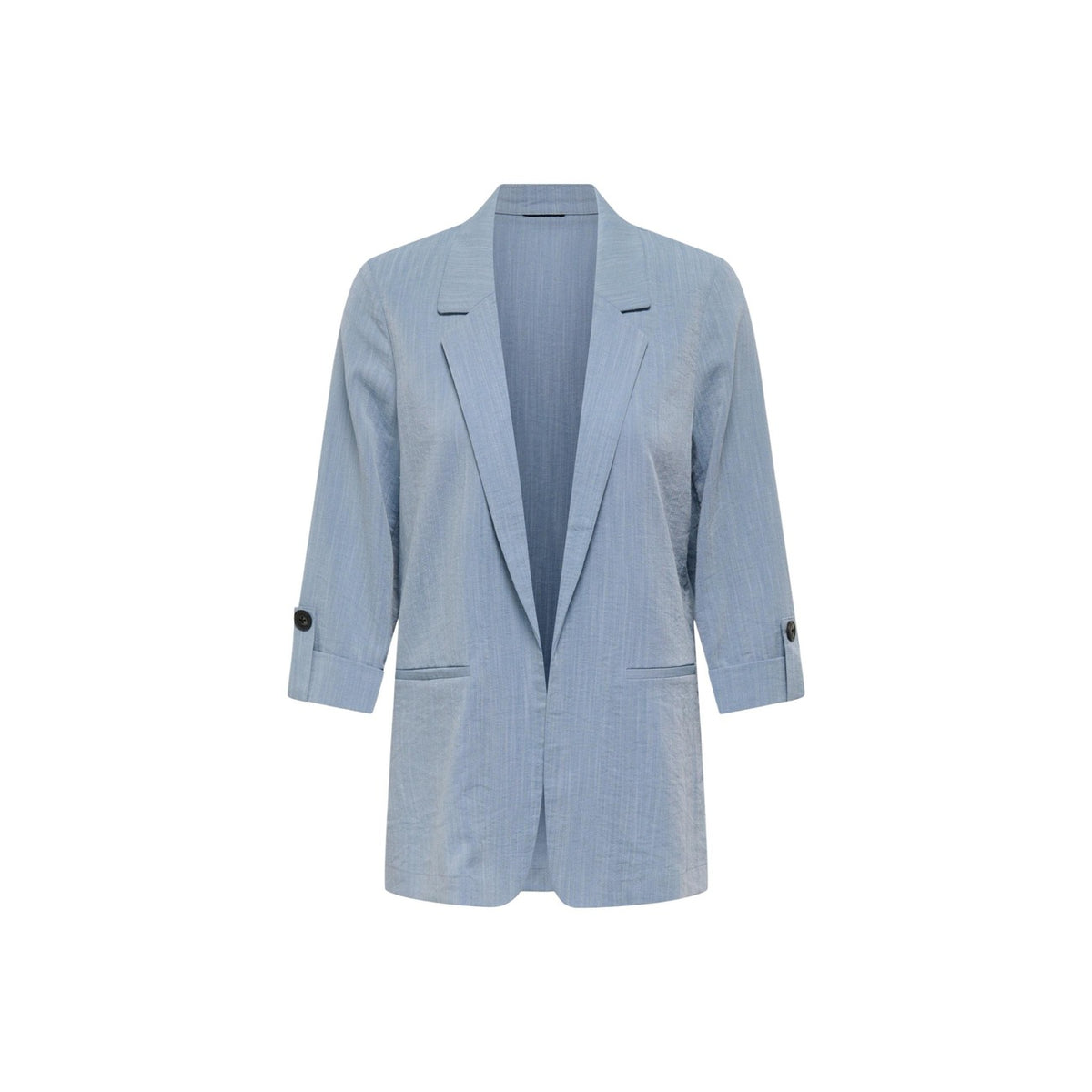 Image 3 : Détail des manches 3/4 retroussées avec bouton du blazer Only femme bleu azur — Delvale