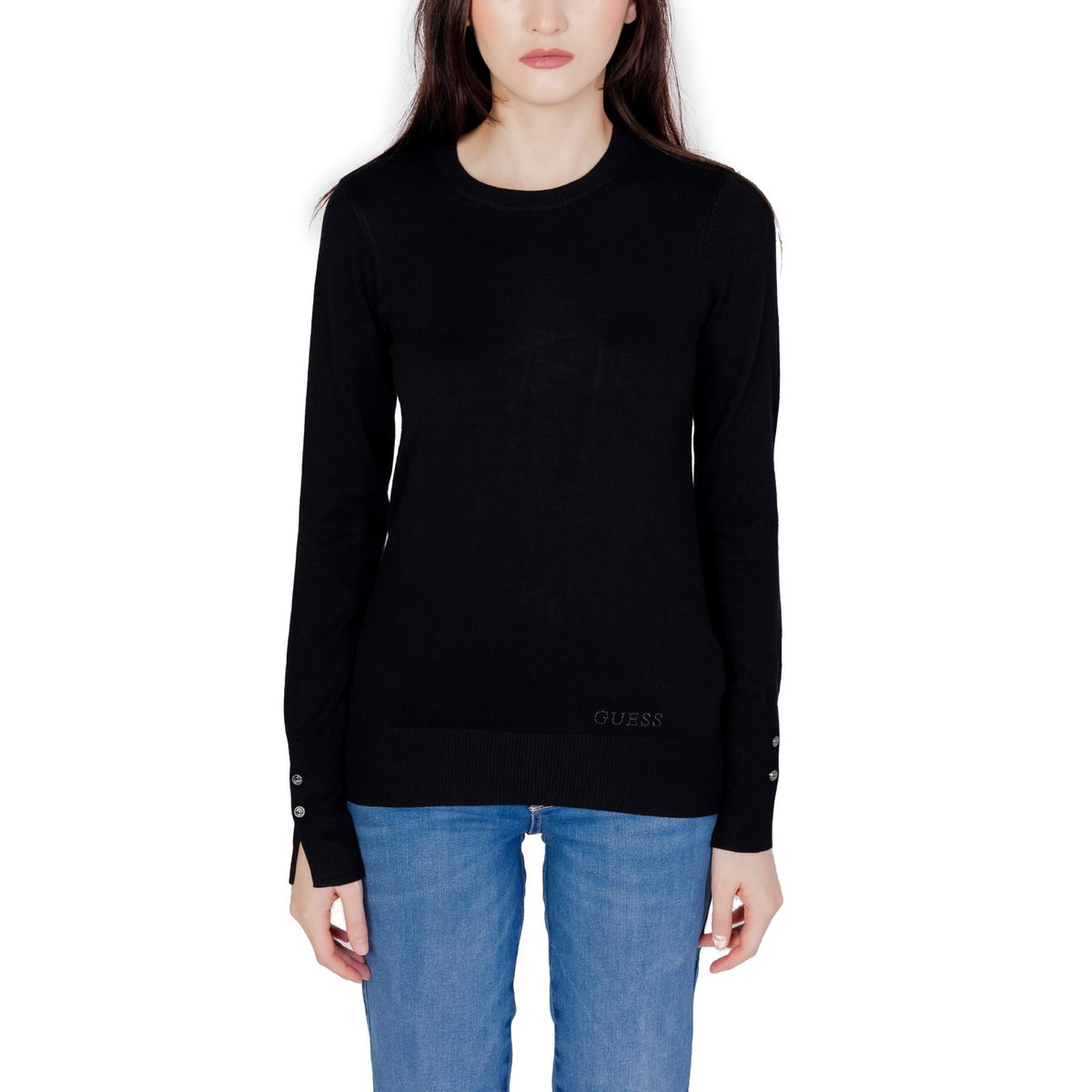 Image 1 : Pull Guess femme noir à manches longues avec coupe moderne ajustée — delvale