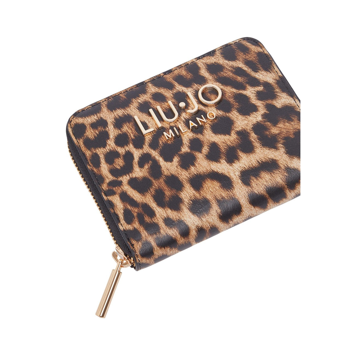 Image 3 : Accessoire mode femme Liu Jo, portefeuille léopard compact avec zip périmétrique doré, marque visible en façade, fond blanc — Delvale