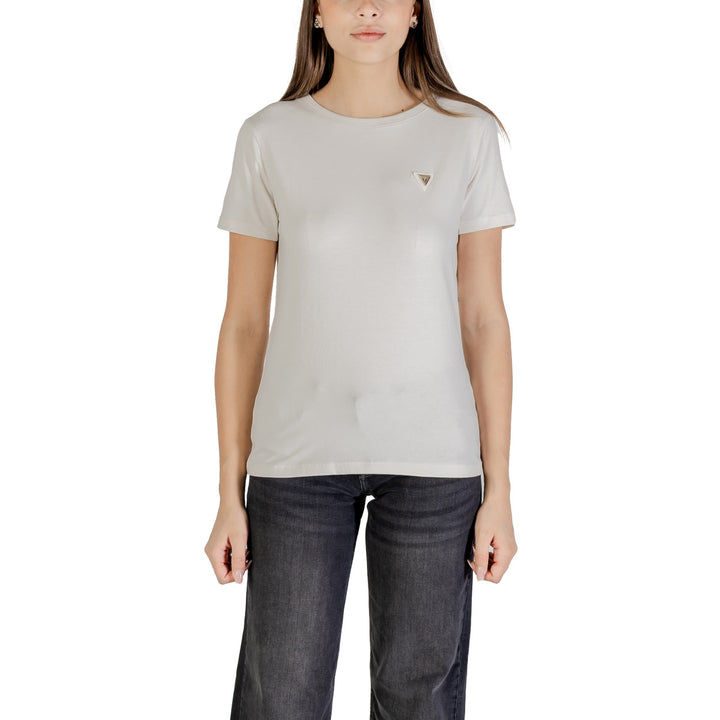 Image 1 : T-shirt Guess Active femme beige avec logo triangle, vue de face — delvale