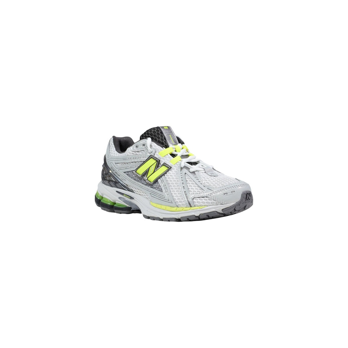 Image 2 : New Balance 1906 femme vue profil mesh alvéolé gris et accents verts — delvale