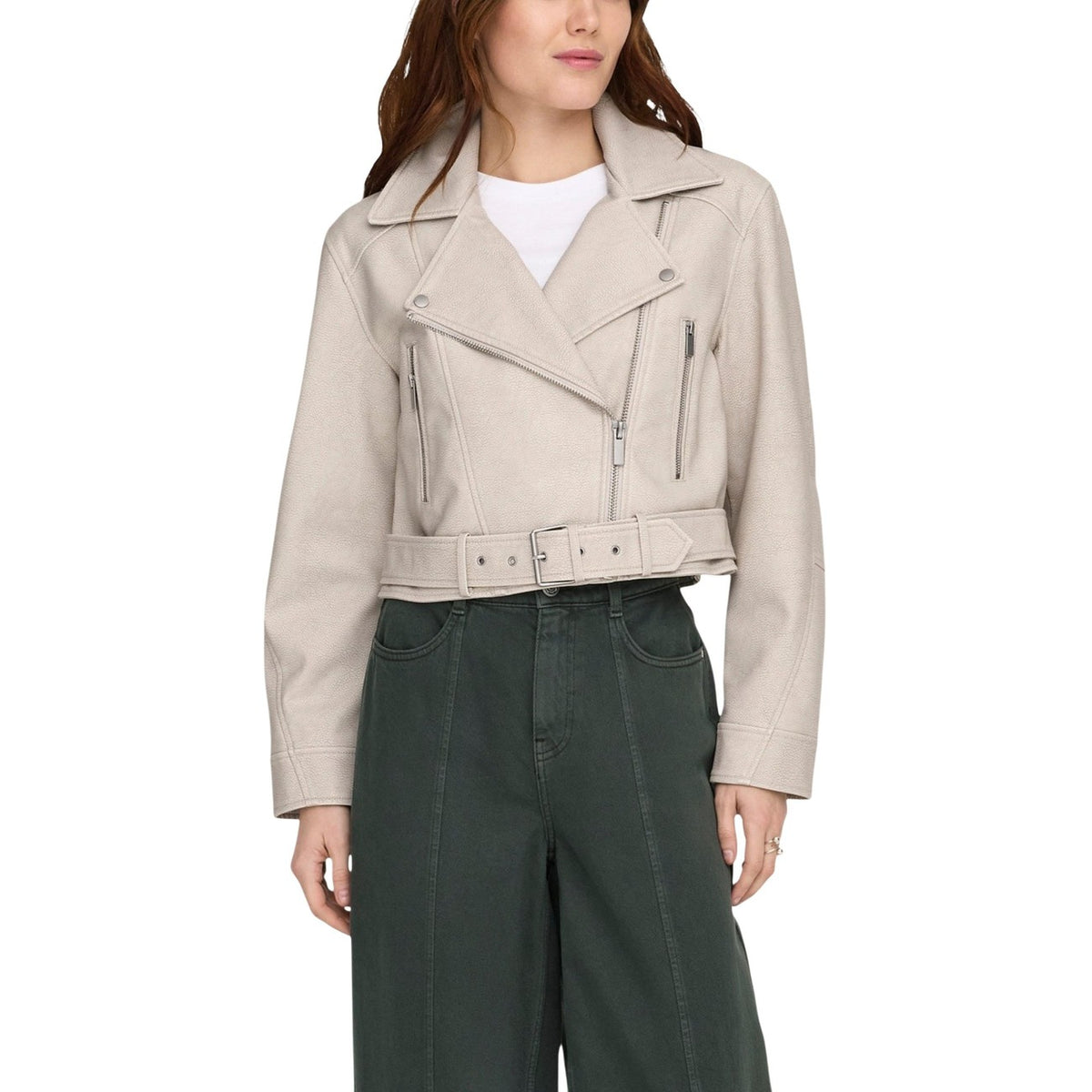 Image 1 : Veste Only beige femme avec fermeture éclair et col revers moderne — delvale