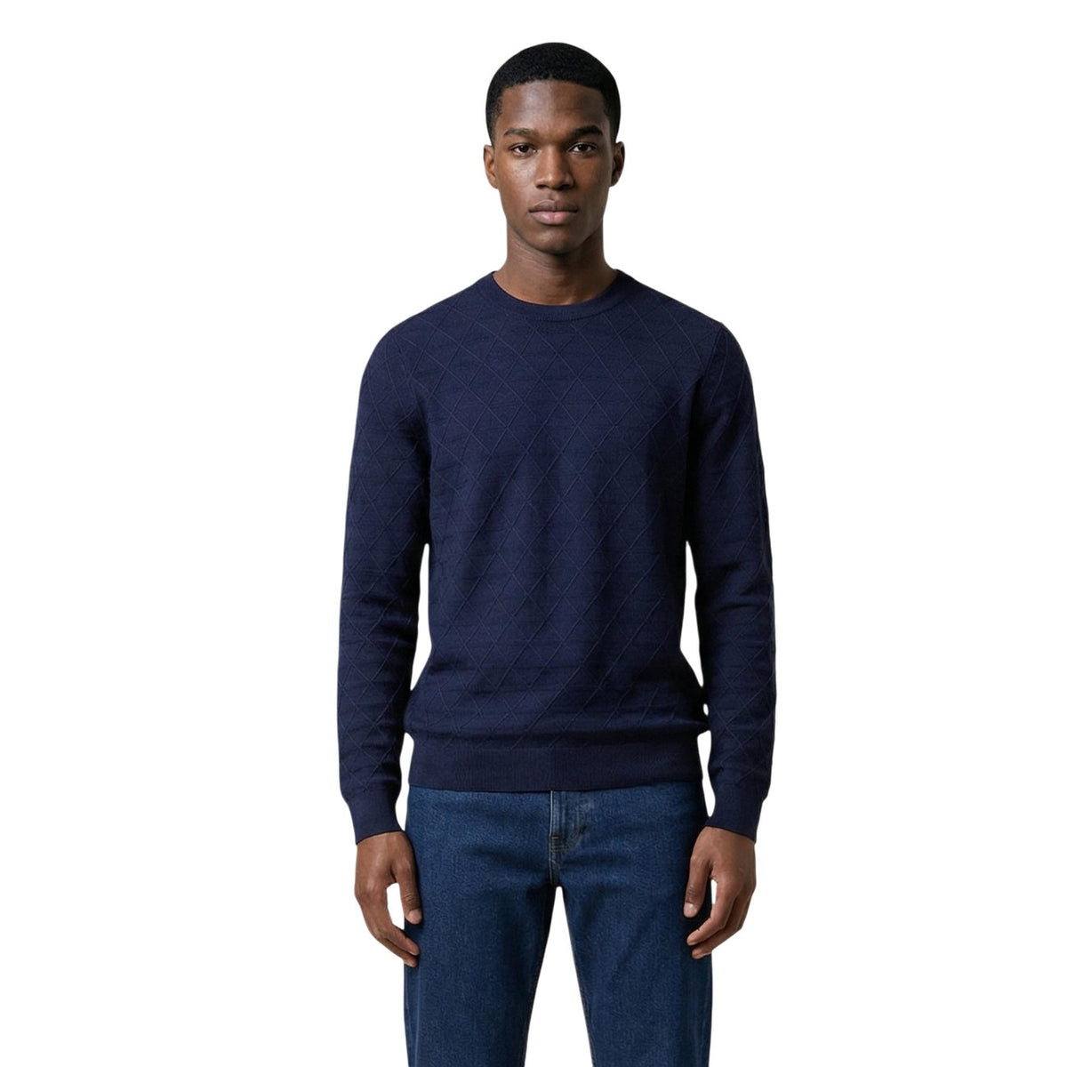 Pull Armani Exchange homme bleu marine encolure ronde manches longues – vue de face