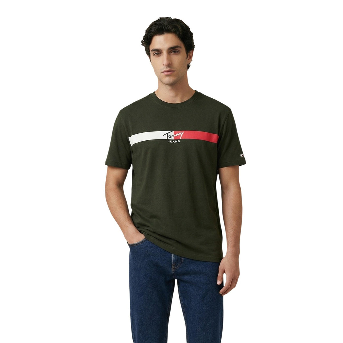 Image 6 : T-shirt Tommy Hilfiger Jeans noir homme détail matière coton organique — Delvale