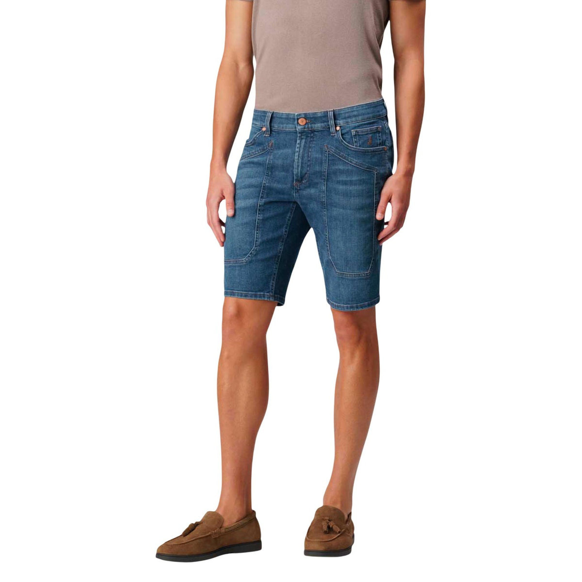 Jeckerson Bermuda Homme Bleu Slim 5 Poches