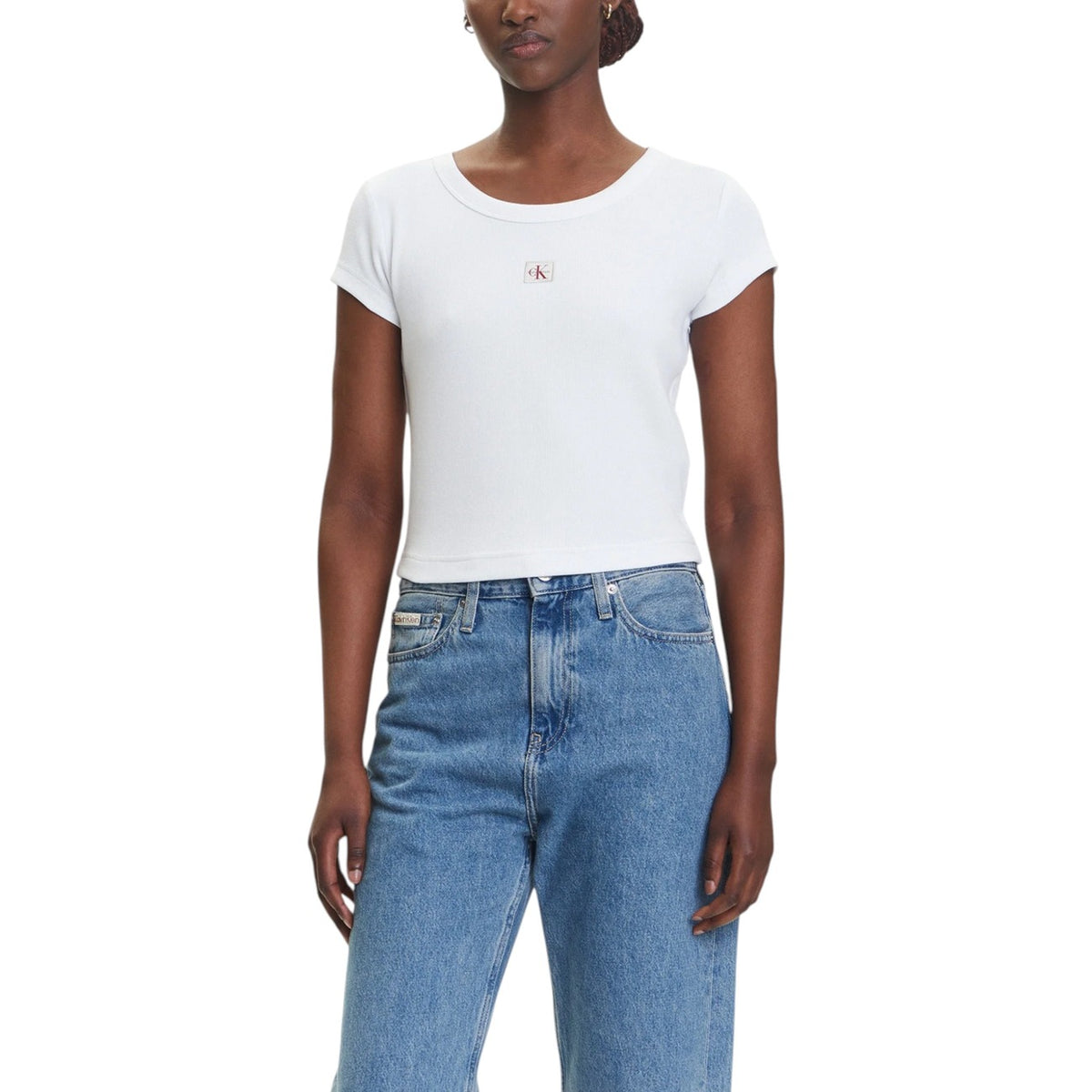 Image 7 : T-shirt Calvin Klein Jeans femme marron détail matière coton élasthanne — delvale