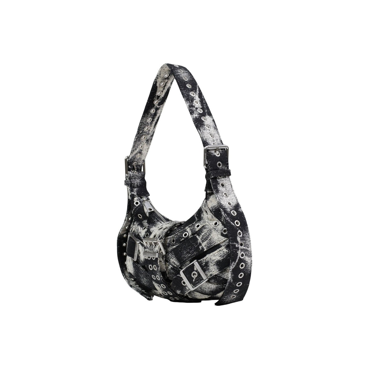 Image 2 : Desigual sac hobo femme noir délavé œillets argentés allover deux boucles ardillon — vue trois quarts — Delvale