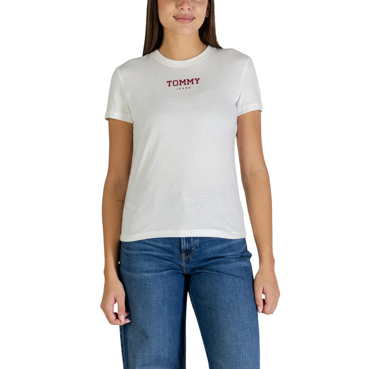 Image 1 : T-shirt blanc Tommy Hilfiger Jeans femme col rond en coton organique vue de face — delvale