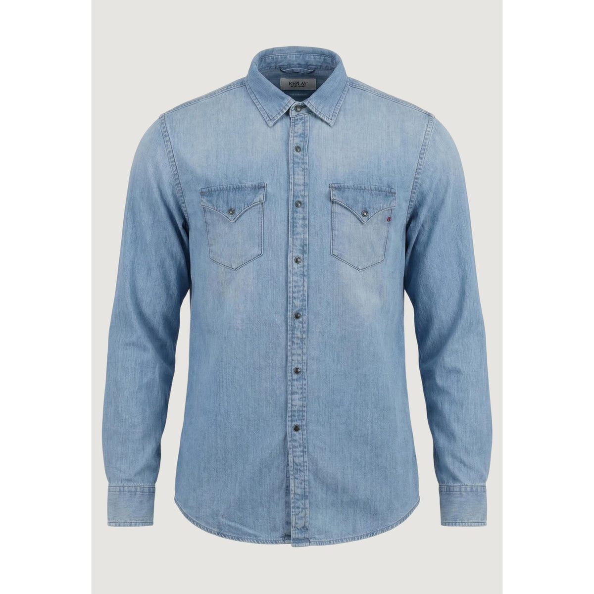 Image 5 : Chemise Replay homme bleu azur, vue trois quarts, style western denim manches longues — Delvale