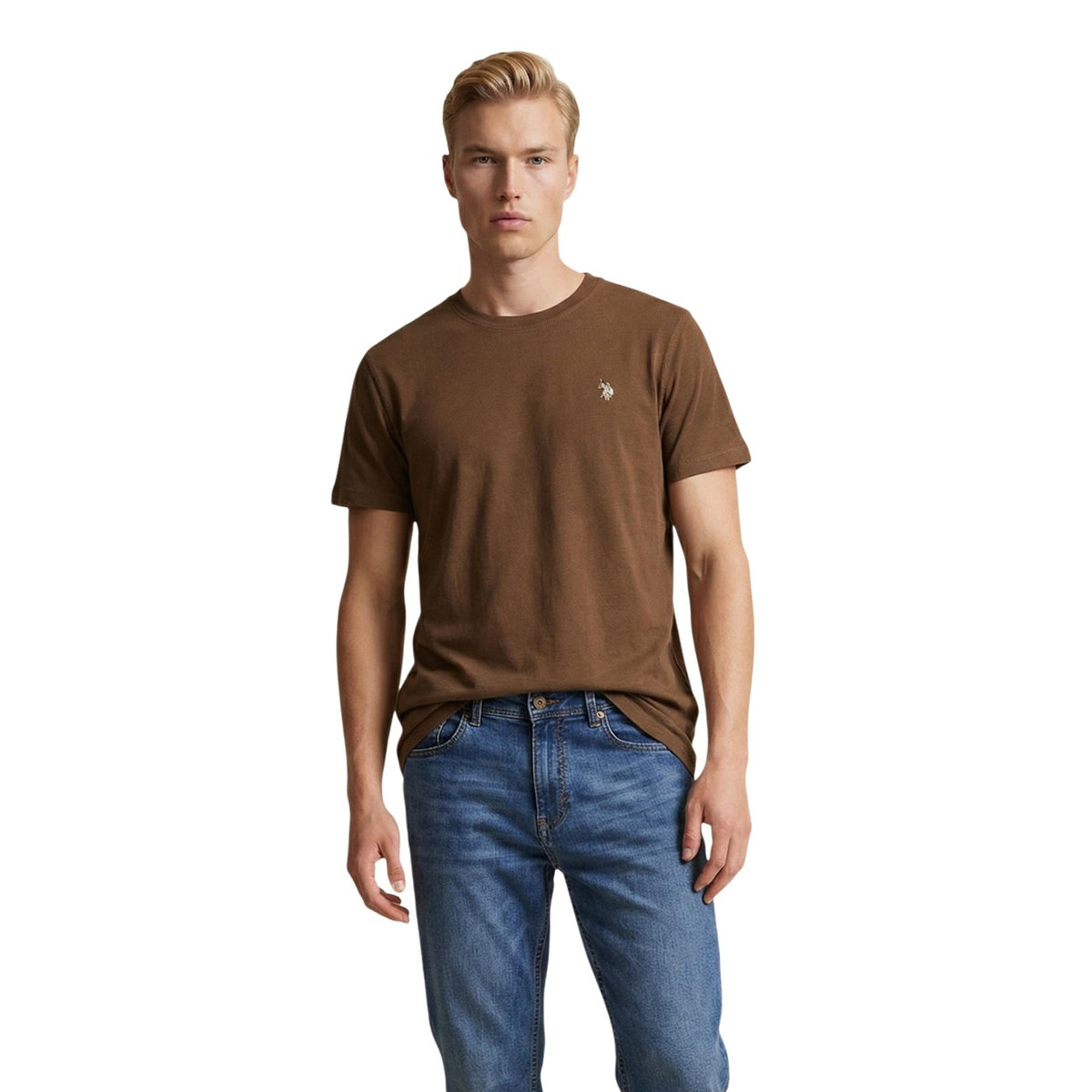 Image 5 : T-shirt U.S. Polo Assn. homme bleu marine, zoom logo double pony brodé rouge sur poitrine gauche — Delvale