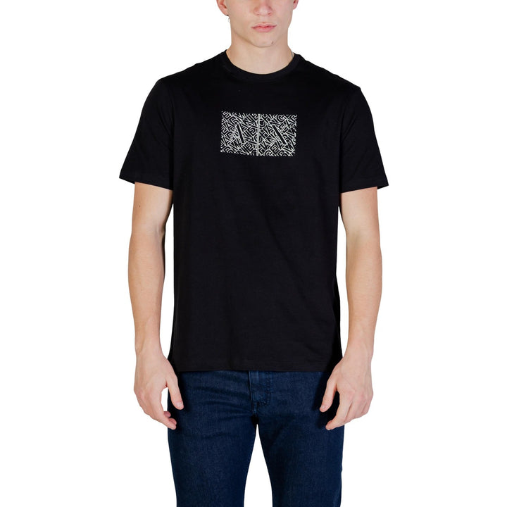 T-shirt Armani Exchange homme noir print block graphique coton manches courtes – vue de face