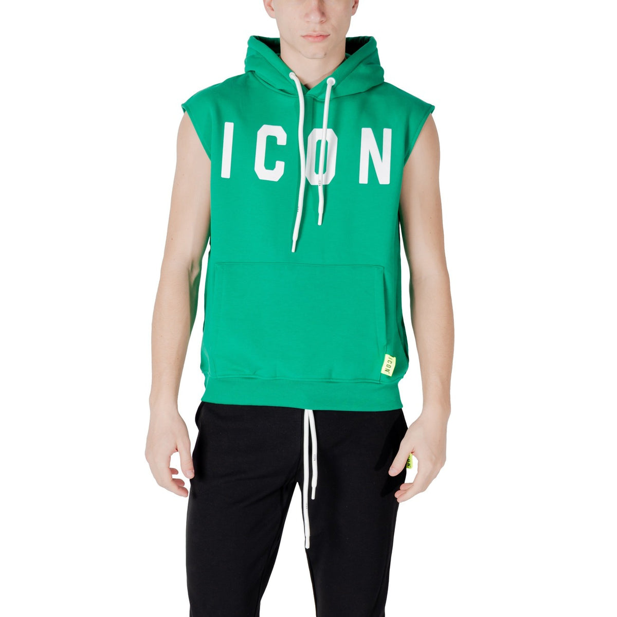 Image 4 : Sweat à capuche Icon homme blanc sans manches, vue de profil — delvale