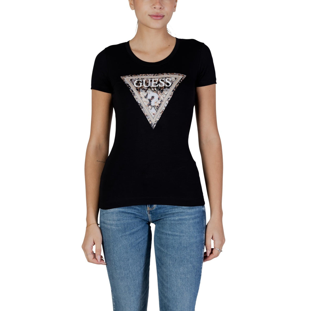 Image 4 : Silhouette t-shirt Guess marron femme manches courtes style décontracté — delvale