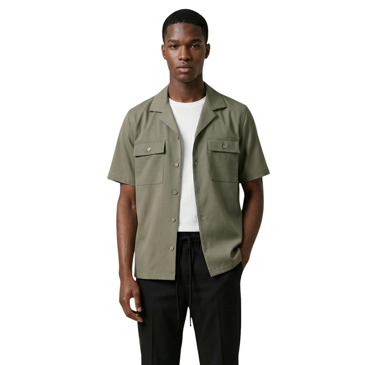 Image 1 : Chemise homme Gianni Lupo verte manches courtes col classique vue de face — delvale