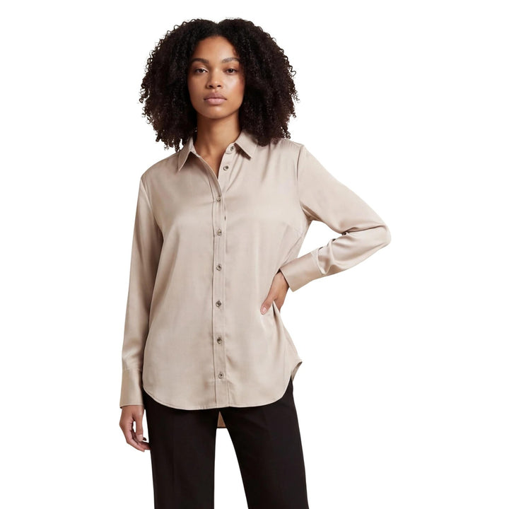 Image 1 : Chemise Only beige femme manches longues col classique vue de face — delvale
