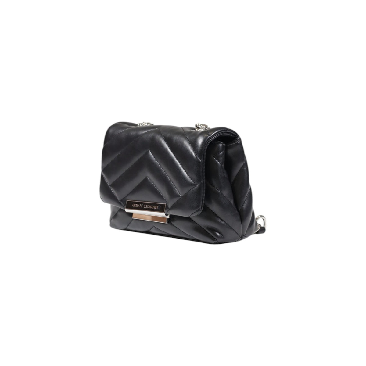 Image 3 : Vue d'ensemble du sac bandoulière Armani Exchange femme noir design géométrique et chaîne argentée — Delvale