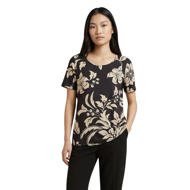 Image 1 : Blouse femme noire à motif floral Jacqueline De Yong manches courtes, vue de face — Delvale
