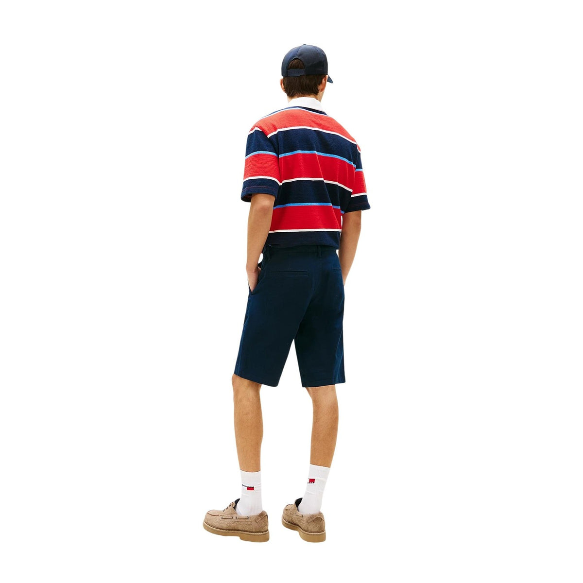 Image 3 : Bermuda Tommy Hilfiger Jeans homme bleu marine, vue d'ensemble styling avec boat shoes et chaussettes — Delvale