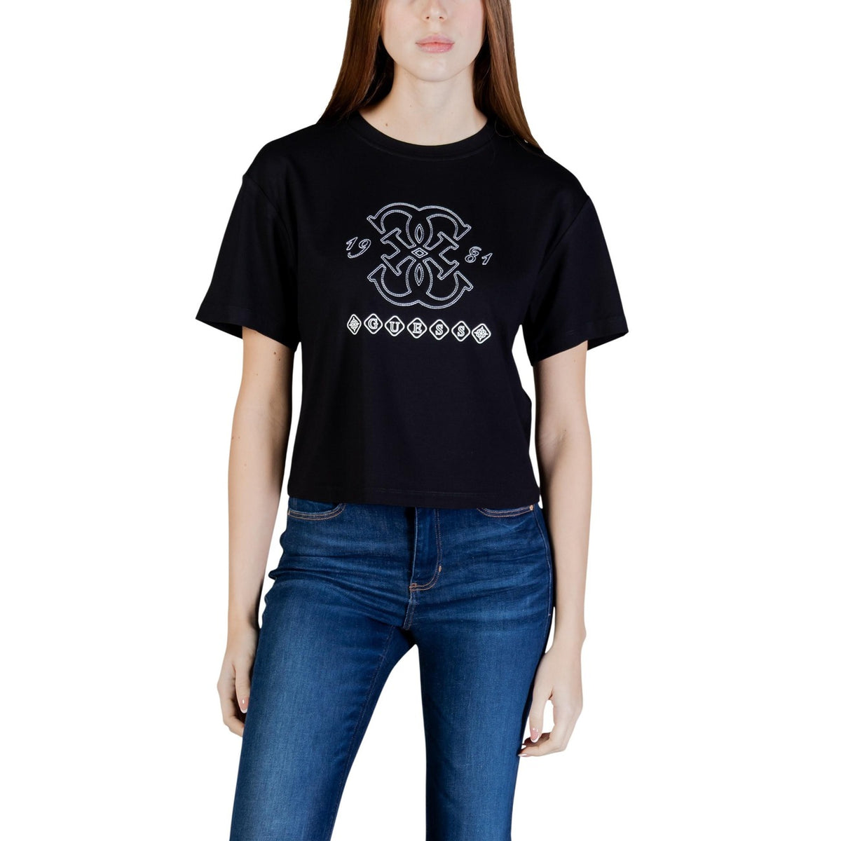 Image 4 : Coupe crop moderne du t-shirt Guess Active blanc avec broderies architecturales — delvale
