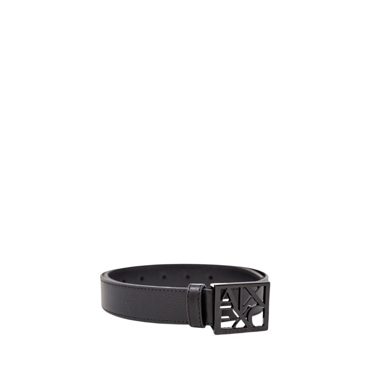 Image 1 : Ceinture Armani Exchange femme en cuir noir avec boucle carrée gunmetal — Delvale