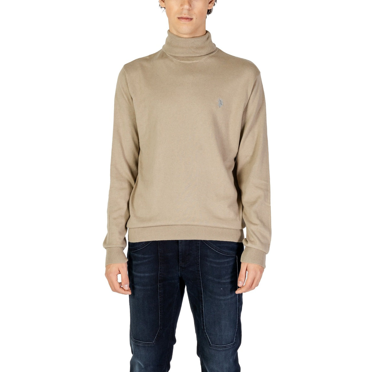 Image 4 : Pull homme U.S. Polo Assn. col roulé bleu marine, vue buste avec encolure montante et manches longues — Delvale