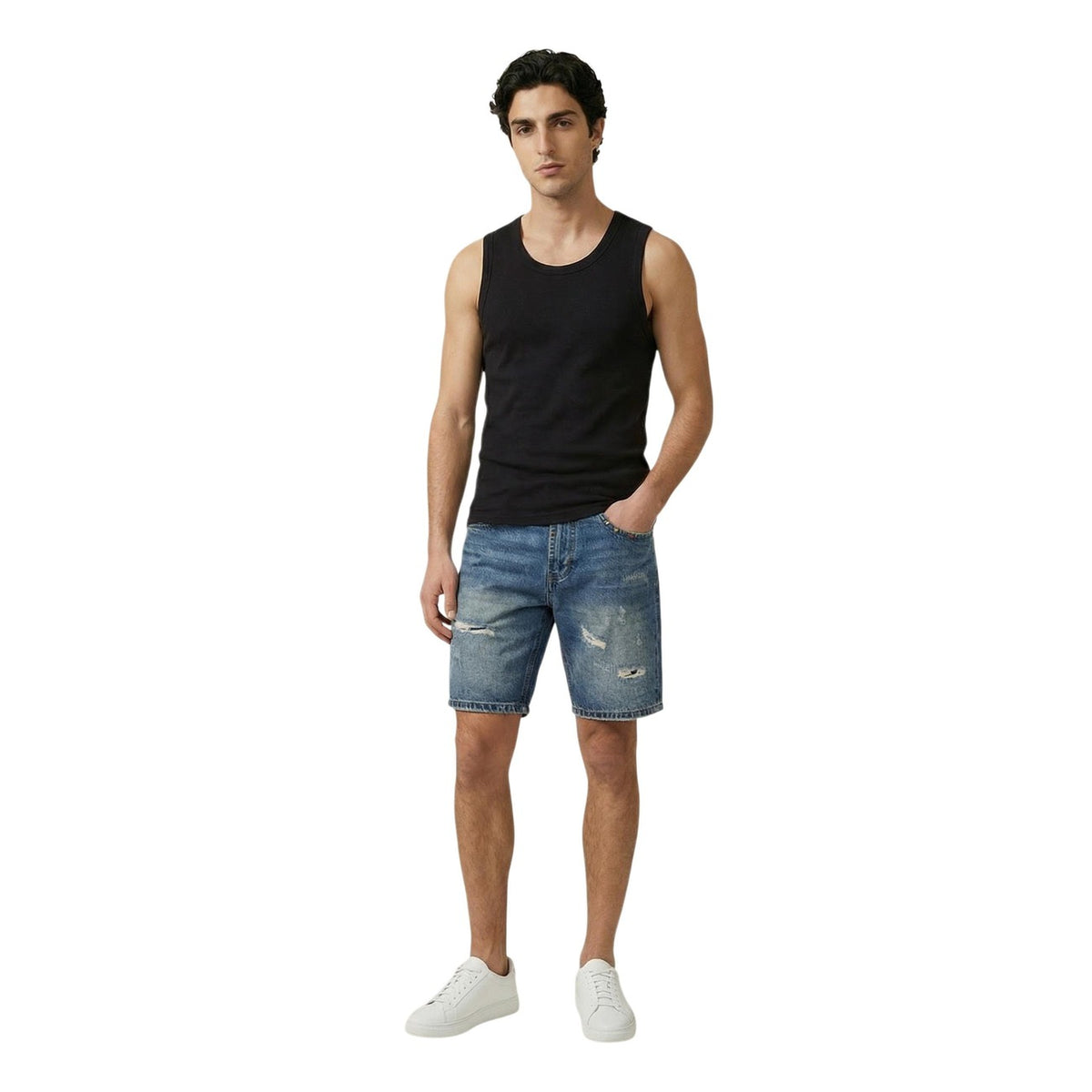 Image 2 : Débardeur homme noir Gianni Lupo, détail tissu coton viscose élasthanne — delvale