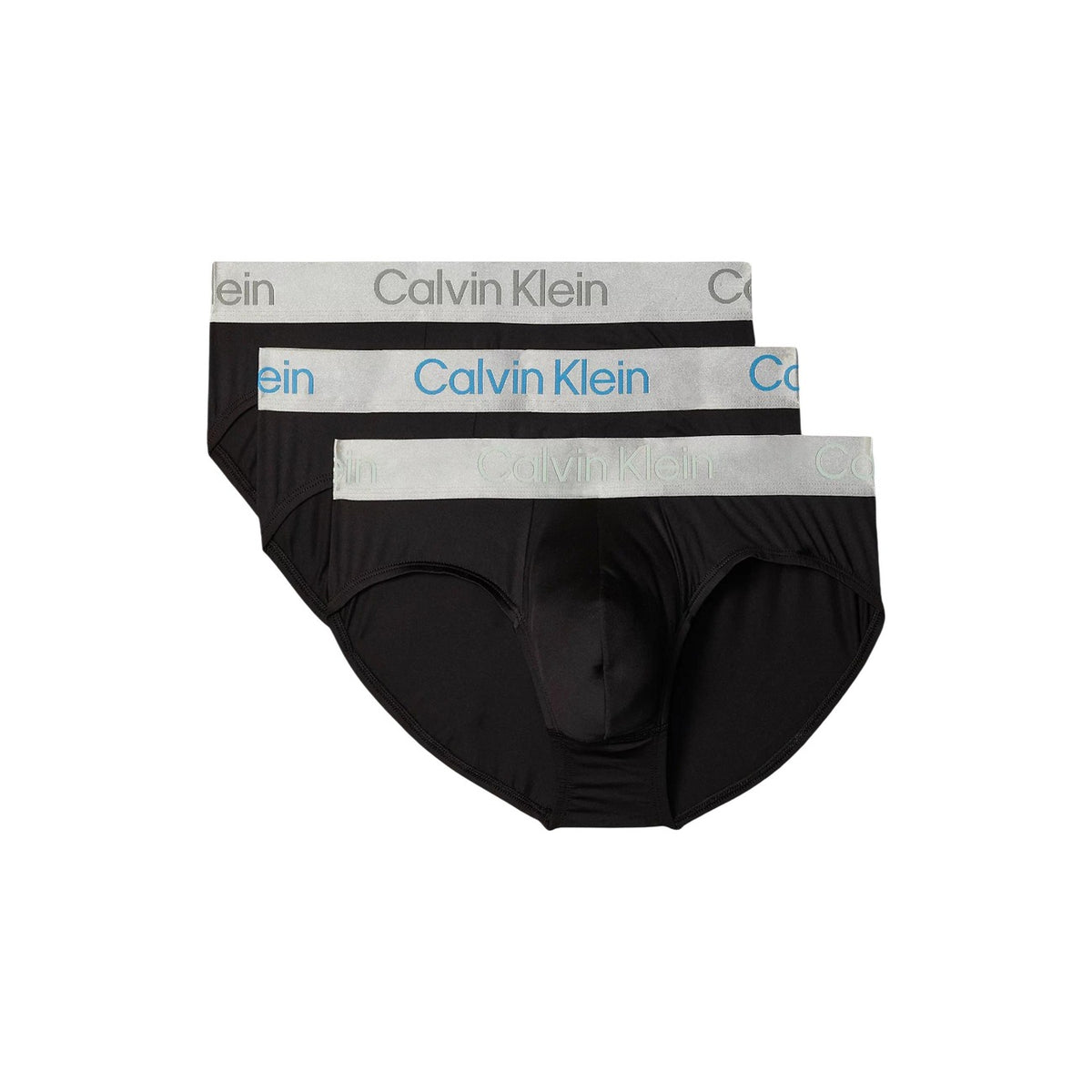 Image 11 : Calvin Klein Underwear lot de 3 slips homme noirs, ceinture jacquard logo blanc, présentation produit — Delvale