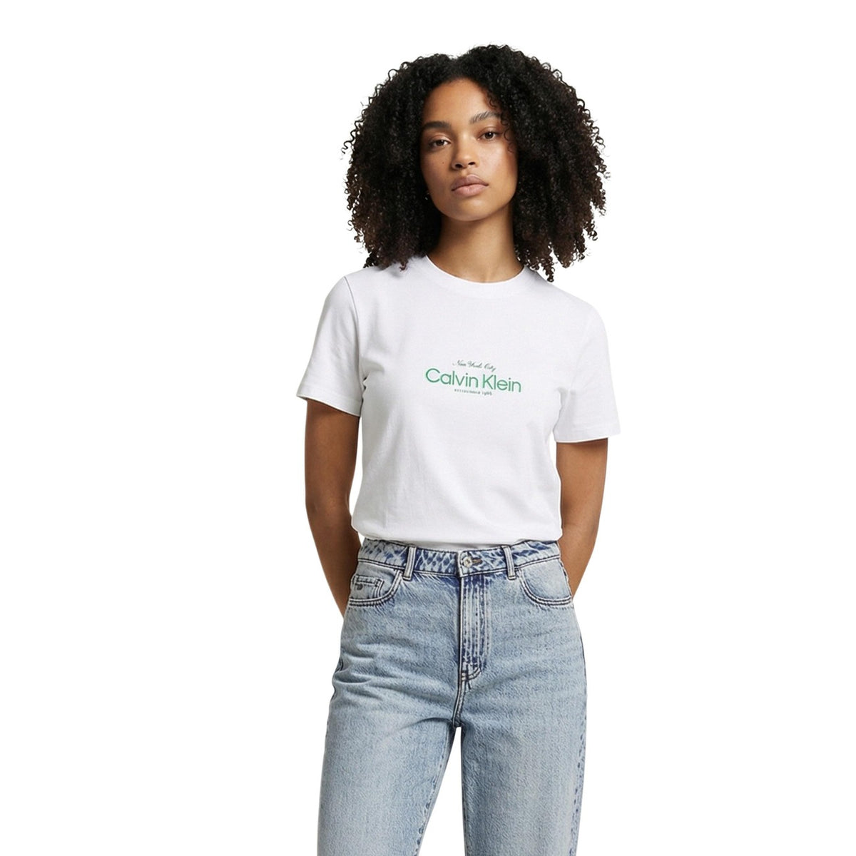 Image 1 : T-shirt Calvin Klein Jeans femme blanc avec logo signature, col rond et manches courtes — Delvale