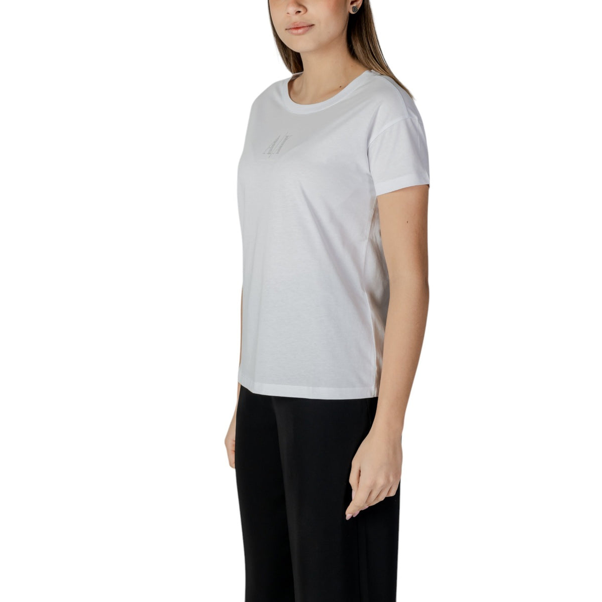 Image 2 : Détail encolure ronde t-shirt femme Armani Exchange coton blanc — Delvale