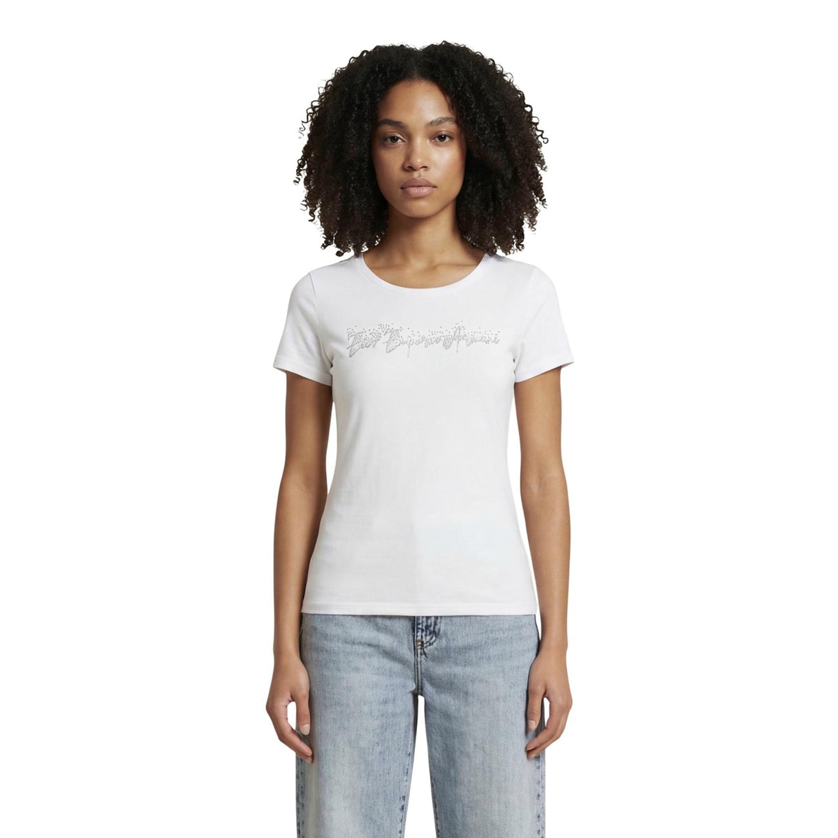 Image 4 : T-shirt Ea7 noir femme porté coupe ajustée manches courtes — delvale
