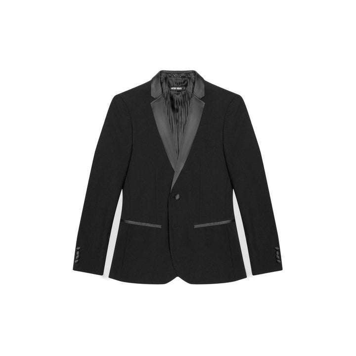 Image 1 : Veste smoking Antony Morato homme noire, vue de face, revers satin et bouton unique — Delvale