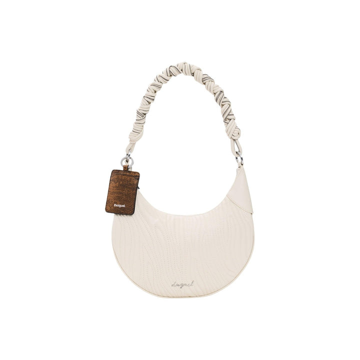 Image 1 : Sac demi-lune Desigual beige effet croco gaufré avec anse froncée imprimée et breloque liège — delvale