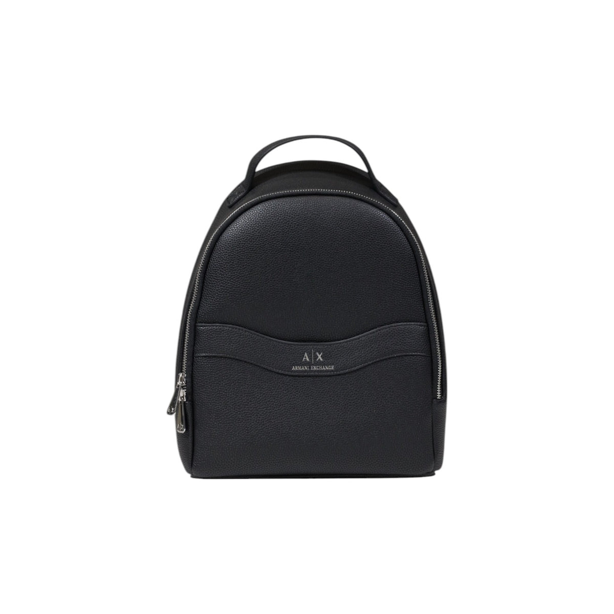 Image 1 : Sac à dos Armani Exchange femme noir de face, logo A|X argenté et fermeture éclair visible — Delvale